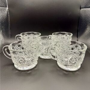 Vintage Set of 5 L E Smith Daisy/Button Punch Cups Clear Glass made In 1960’s